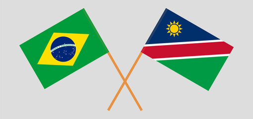 Crossed flags of Brazil and Namibia. Official colors. Correct proportion