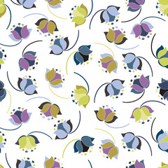 Vector seamless colorful design pattern botanical cute spring herbs and flowers in pastel tones
