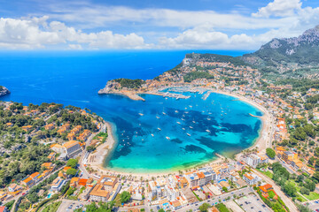 Aerial view of  Porte de Soller, Mallorca island, Spain