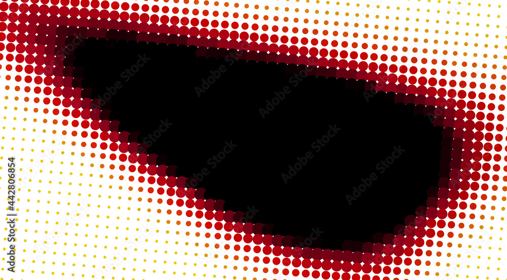 Poster Black dotted spot with red edging with halftone effect