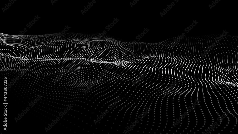 Poster digital technology wave. abstract background with dots and lines moving in space. futuristic modern 