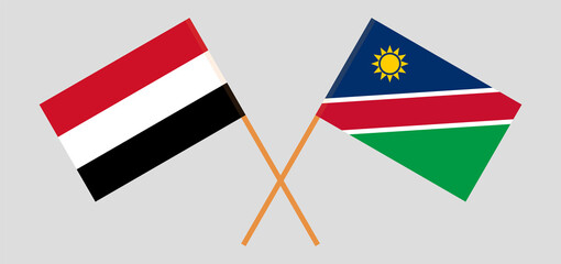 Crossed flags of Yemen and Namibia. Official colors. Correct proportion