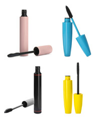 Obraz premium Set with different mascaras on white background