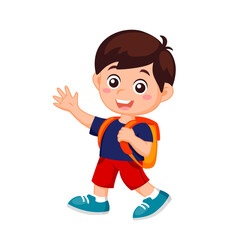Boy with school bag. Back to school concept. Vector illustration isolated on white background
