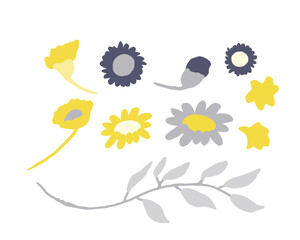 手書きタッチの花と草木ベクターイラスト