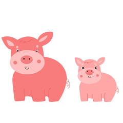 Pig and little pig on a white background.