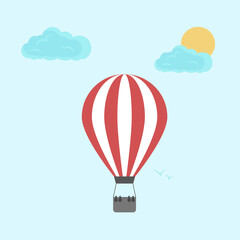 Hot air balloon in the sky. Vector illustration, flat style