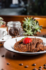 Sweet Toast Bread Chocolate Sugar Cinnamon Strawberry Breakfast Morning Coffee Brazilian On a Wooden Table Bakery