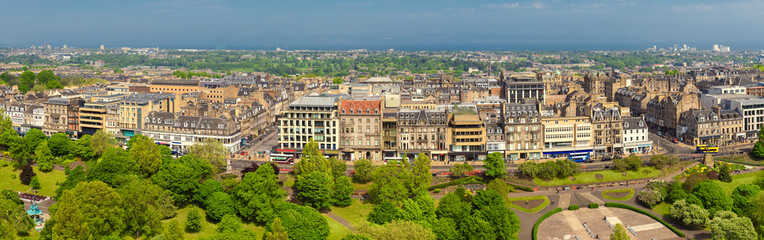 Naklejka na ściany i meble Edinburgh skyline, Scotland, Panoramic view of Edinburgh city center, a view from Edinburgh Castle,