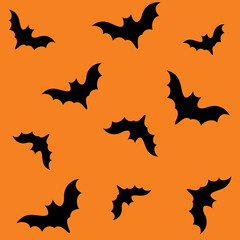 Halloween seamless pattern with simple bat silhouette.