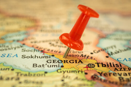 Location Georgia, travel map with push pin point marker close-up