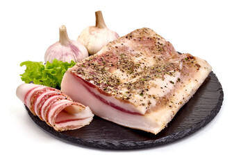 Salted bacon, isolated on white background. High resolution image.