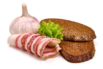 Smoked bacon sandwich, isolated on white background. High resolution image.