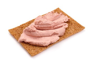 Chicken liver pate sandwich, isolated on white background. High resolution image.