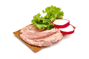 Liver pate sandwich, isolated on white background. High resolution image.