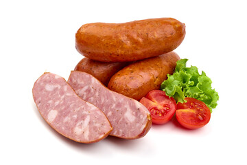 BBQ pork sausages, isolated on white background. High resolution image.