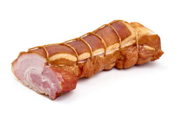 Smoked pork belly, isolated on white background. High resolution image.