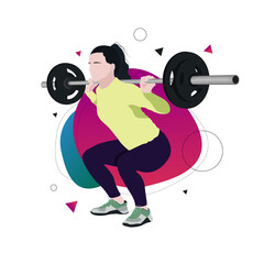 Fototapeta na wymiar Fit Girl Doing Barbel Thigh Exercise. A Beautiful Women Workout Flat Illustration with Minimalist Background