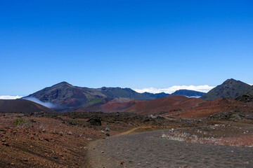 Hiking in the crater / Dormant volcano, Haleakala National Park, Maui island, Hawaii