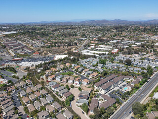 Fototapeta na wymiar Aerial view of suburb area with residential villa in San Diego, Encinitas, South California, USA. 