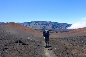Hiking in the crater / Dormant volcano, Haleakala National Park, Maui island, Hawaii