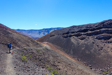 Hiking in the crater / Dormant volcano, Haleakala National Park, Maui island, Hawaii