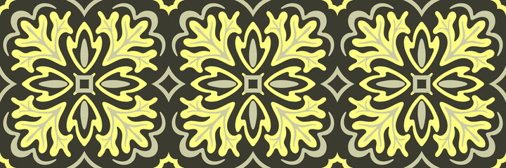 Azulejos ceramic tile design. Talavera tracery motif. Unique creative endless fill swatch. Portuguese, Spanish, Mexican, Brazilian folklore ornament. Ethnic style vector hand drawn seamless pattern.