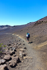 Hiking in the crater / Dormant volcano, Haleakala National Park, Maui island, Hawaii