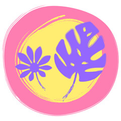 Trendy floral illustration with monstera and Fatsia japonica plant leaves