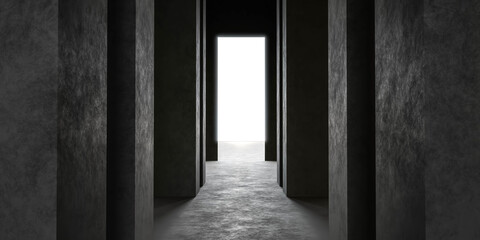 dark empty concrete hallway with big columns abstract hall 3d render illustration