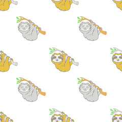 Sloth animal. Seamless pattern with cartoon style character.