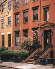 Fototapeta na wymiar Brick residential buildings in the West Village, Manhattan, New York City