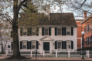 A large house with trees in front of it, New Haven, Connecticut - obrazy, fototapety, plakaty