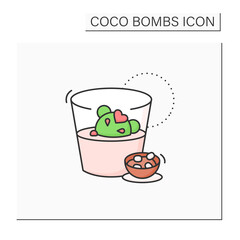 Coco bomb color icon. Delicious dessert. Cute ball of chocolate with marshmallows filling. Melted inside hot milk. Chocolate sweet.Isolated vector illustration