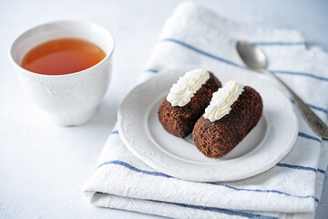Chocolate cake potato in a plate
