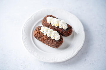 Chocolate cake potato in a plate