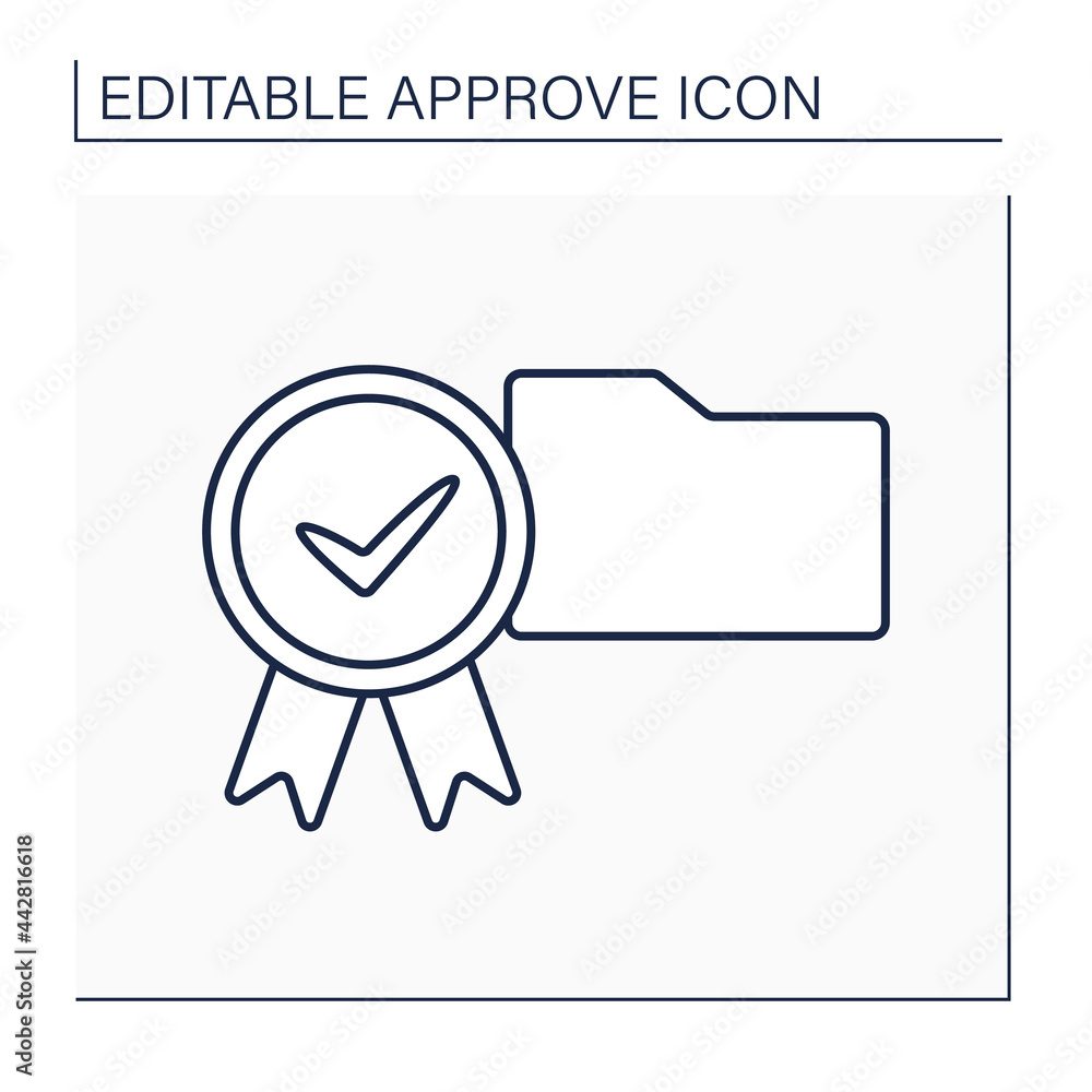Poster approve folder line icon. check in paper folder. examine and accept. confidential file. confirmed co