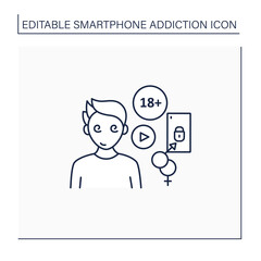 Cybersex addiction line icon. Dependence of reading erotic stories, viewing, pornography. Smartphone addiction concept. Isolated vector illustration. Editable stroke