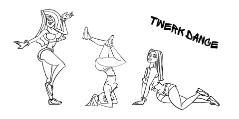 Fototapeta na wymiar Twerk poster design. Cartoon style girl. Poster for booty dance course or battle. Vector illustration.