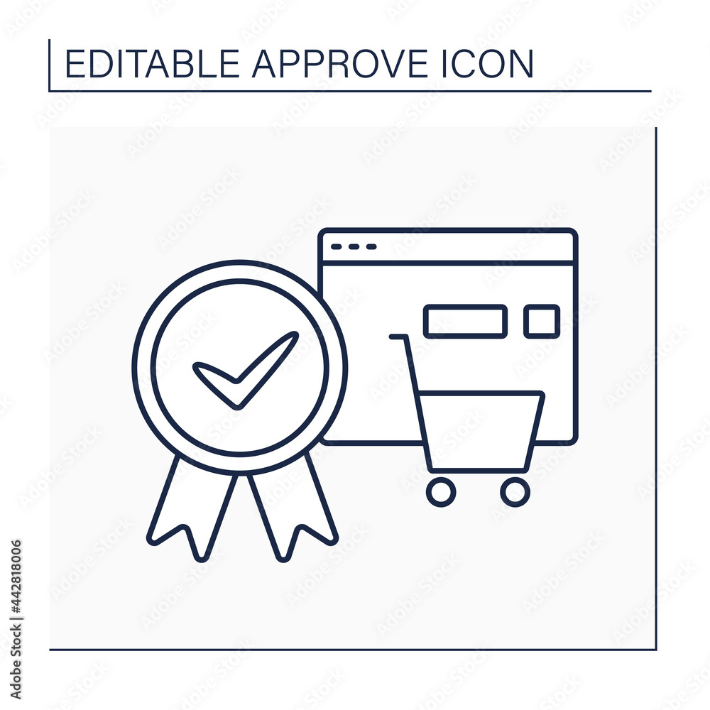 Poster approve order line icon. online, offline shopping. pending shopping cart requests and approve entire