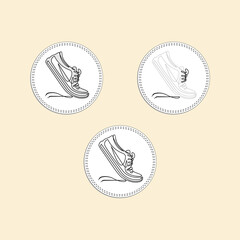 Vector drawings of three realistic shoelace stickers with snickers in art style