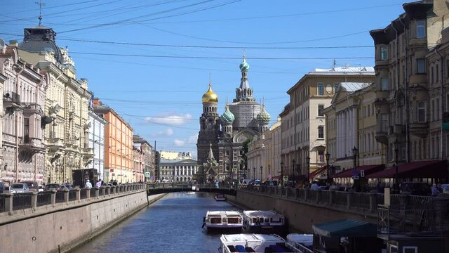Cathedral of the Resurrection of Christ on the Blood, or the Church of the Savior on the Blood, on the Griboyedov Canal. Russia, Saint Petersburg June 2021