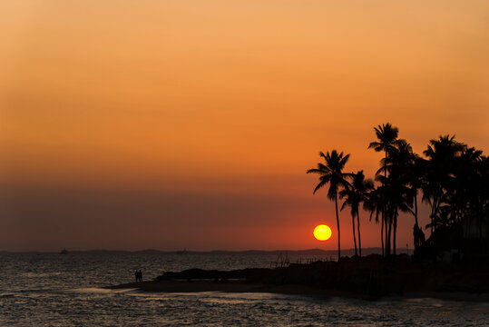 Sunset on the beach. Beautiful sunset on the beach of Ondina. Salvador Bahia Brazil.