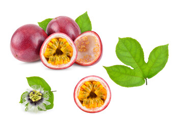 passion fruit with leaf on white background