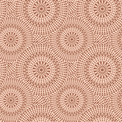 Vector seamless pattern with dot mandalas ornament. Aboriginal style of dot painting.