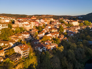 Fototapeta na wymiar Aerial Sunset view of city of Veliko Tarnovo, Bulgaria