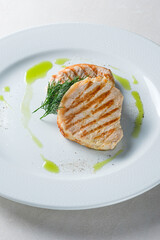 Menu for the restaurant: loin with spicy sauce.