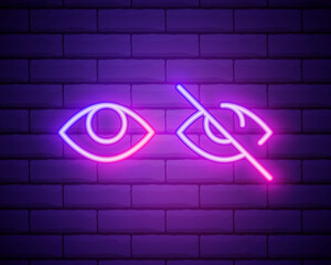 eye neon icon. Elements of media, press set. Simple icon for websites, web design, mobile app, info graphics isolated on brick wall.