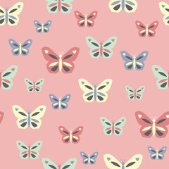 Colorful butterflies on pink repeat seamless vector background pattern design