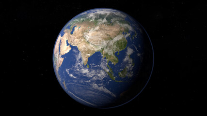 Vista desde el espacio del planeta tierra con estrellas de fondo.